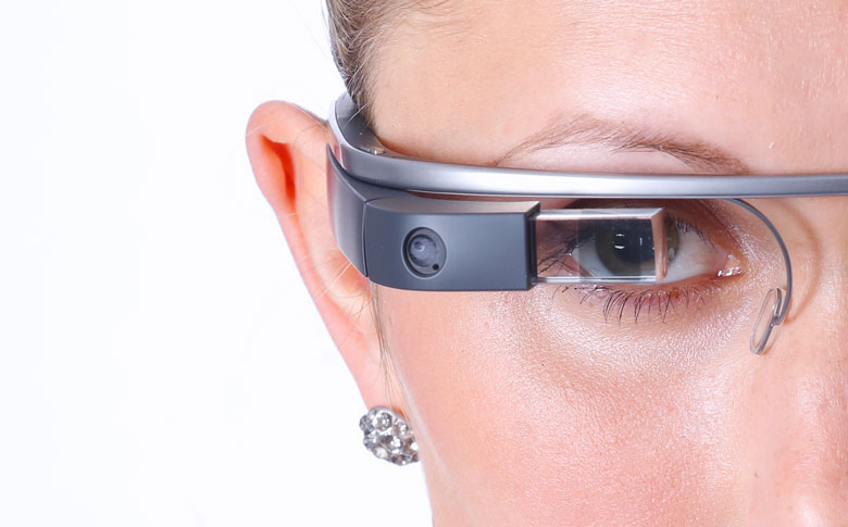 A woman wearing Google Glass
