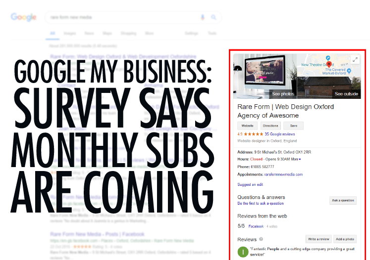 The title of this article over a picture of Rare Form's Google My Business listing