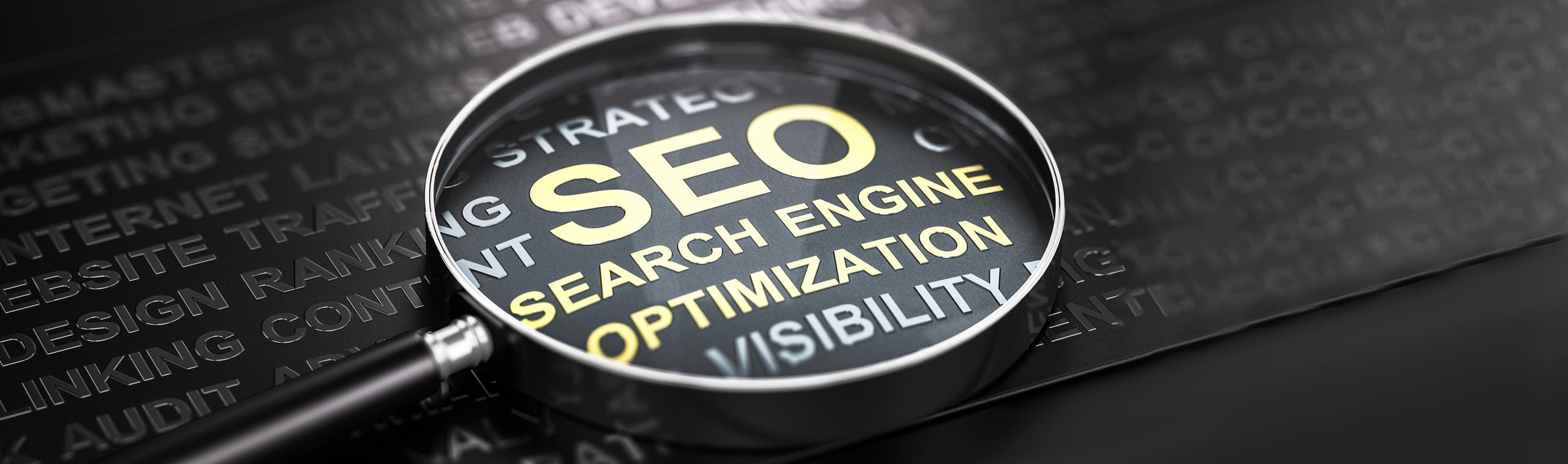 A magifying glass over the words "SEO Search Engine Visibility"