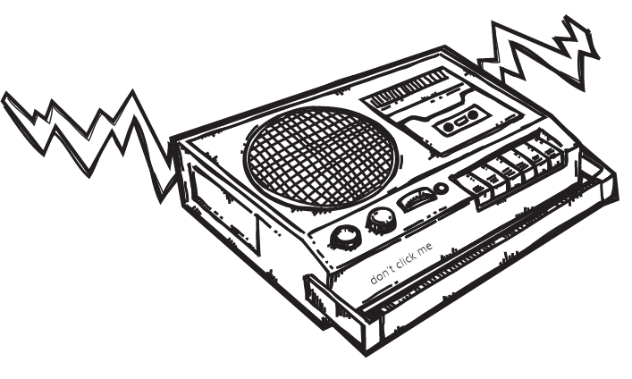 A sketched tape recorder with lightning bolts