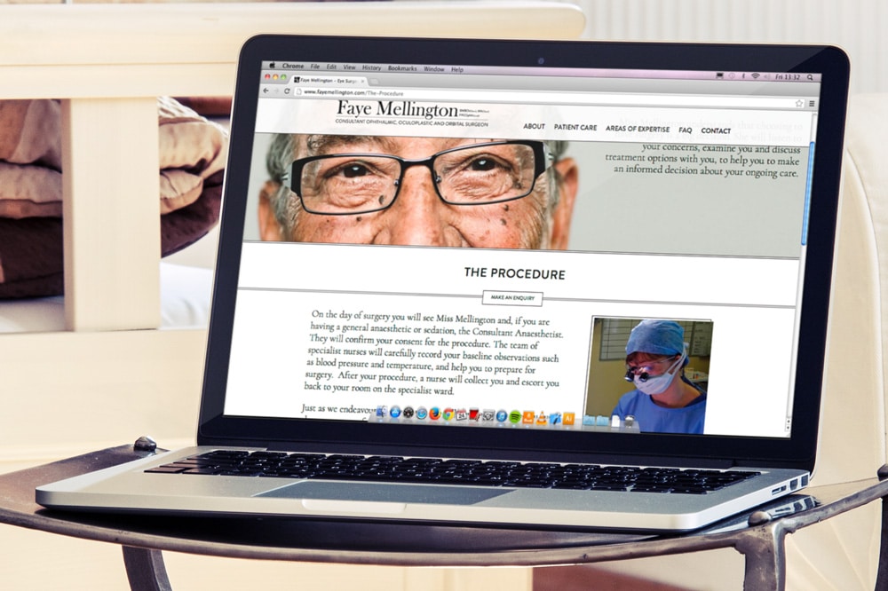 A page from Faye Mellington's website displayed on a laptop