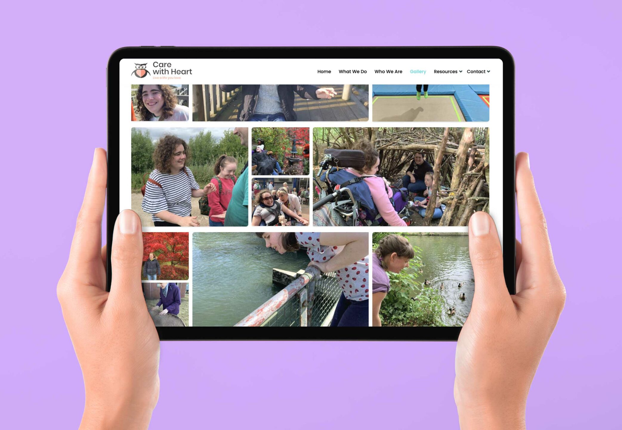 The Care With Heart website displayed on an iPad