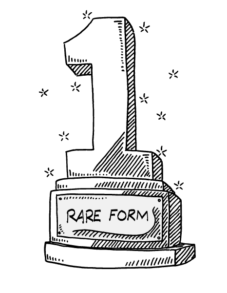 A trophy in the shape of a large number 1, with a plaque reading "Rare Form"
