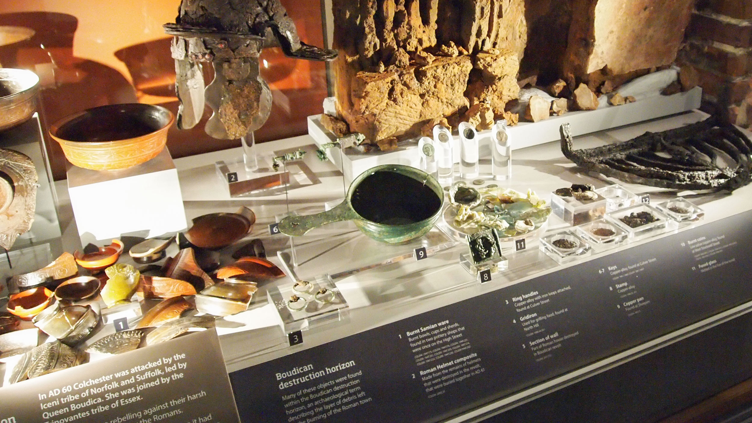 Items in a museum display case using Dauphin acrylic mounts