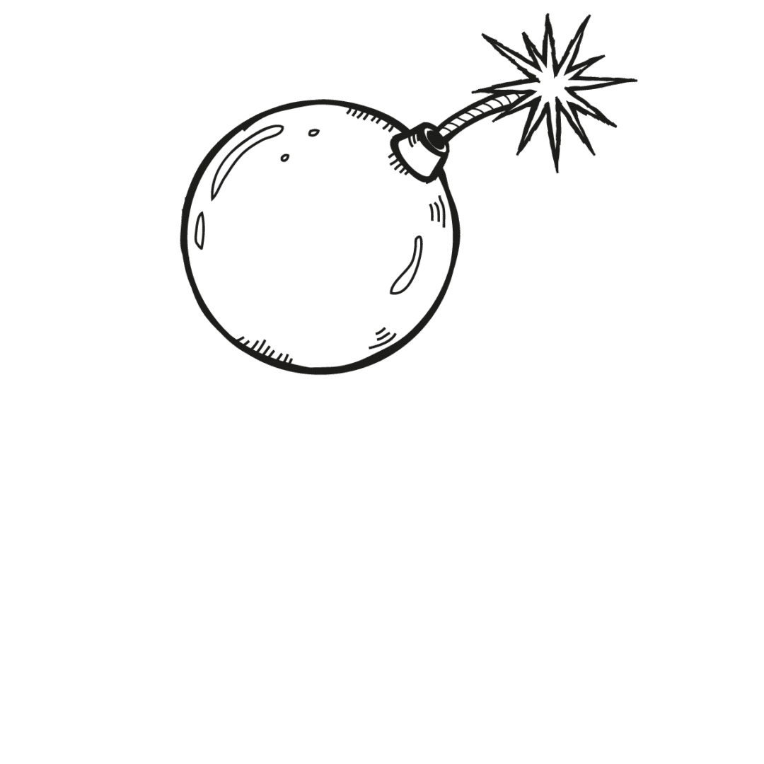 A cartoon-style bomb with the fuse lit