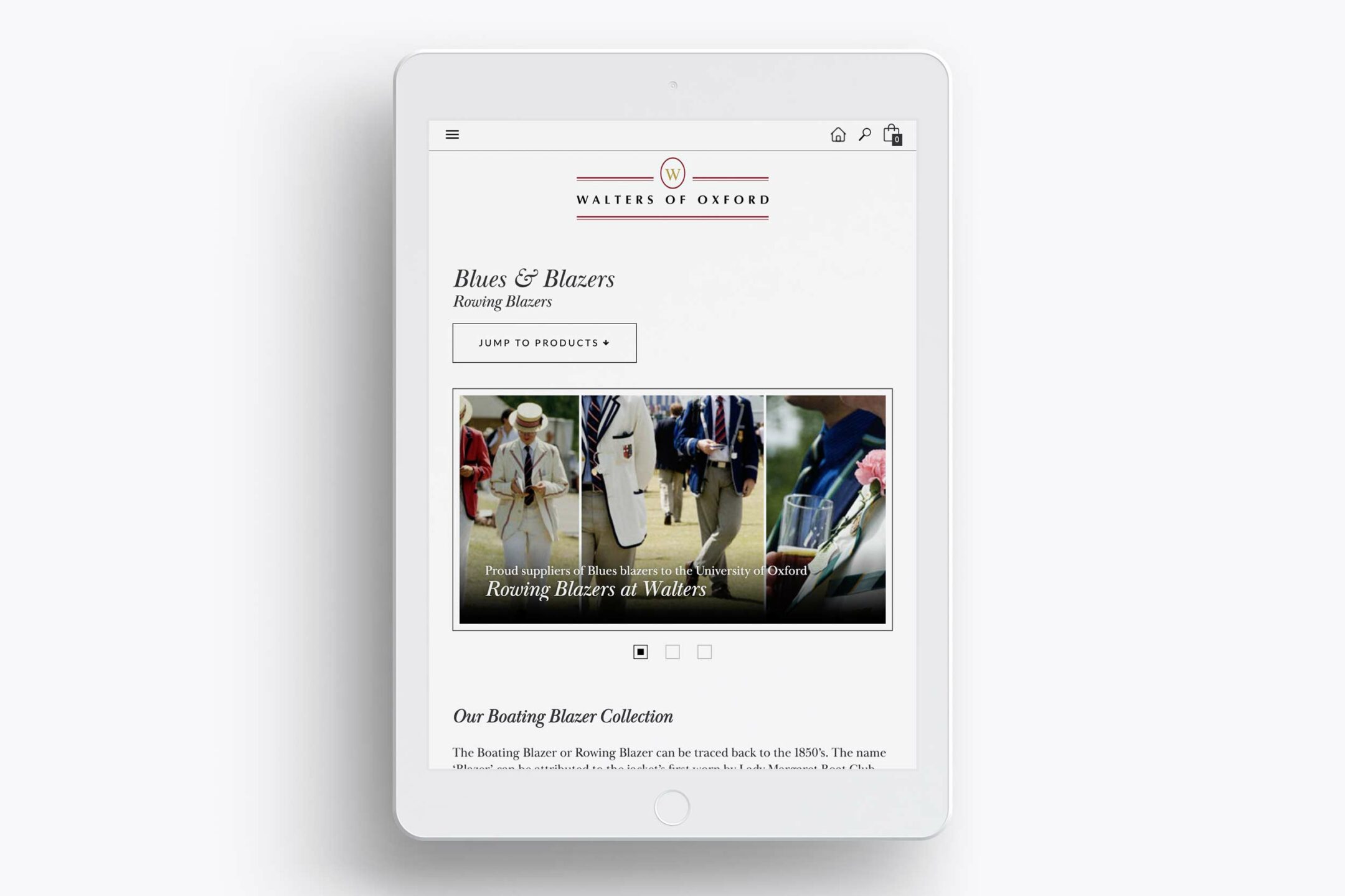 The Walters of Oxford website displayed on a tablet