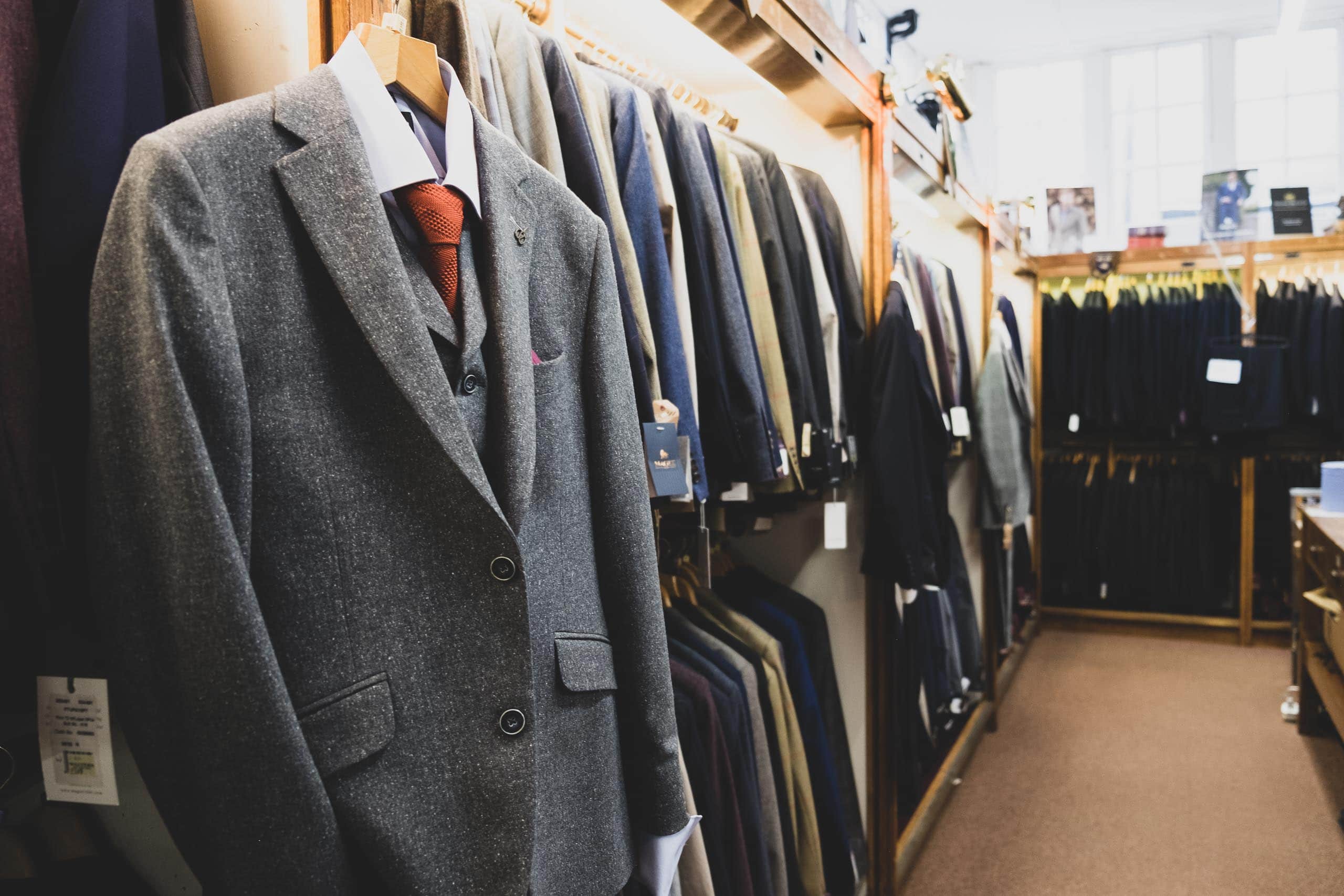 Suits on display in Walters of Oxford