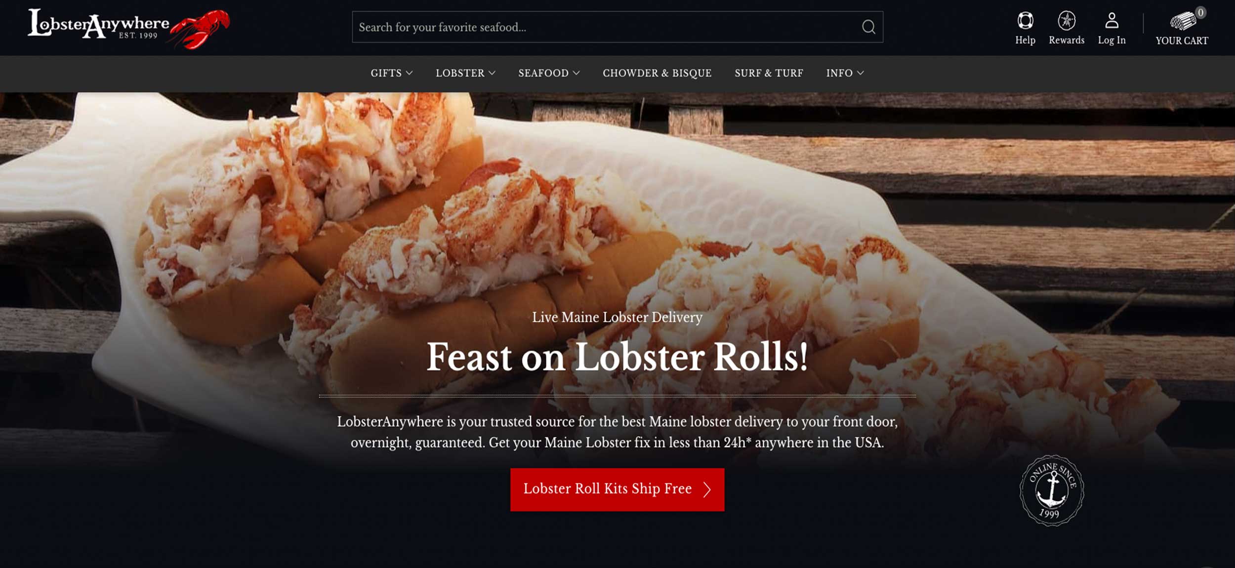 The home page of the Lobster Anywhere website