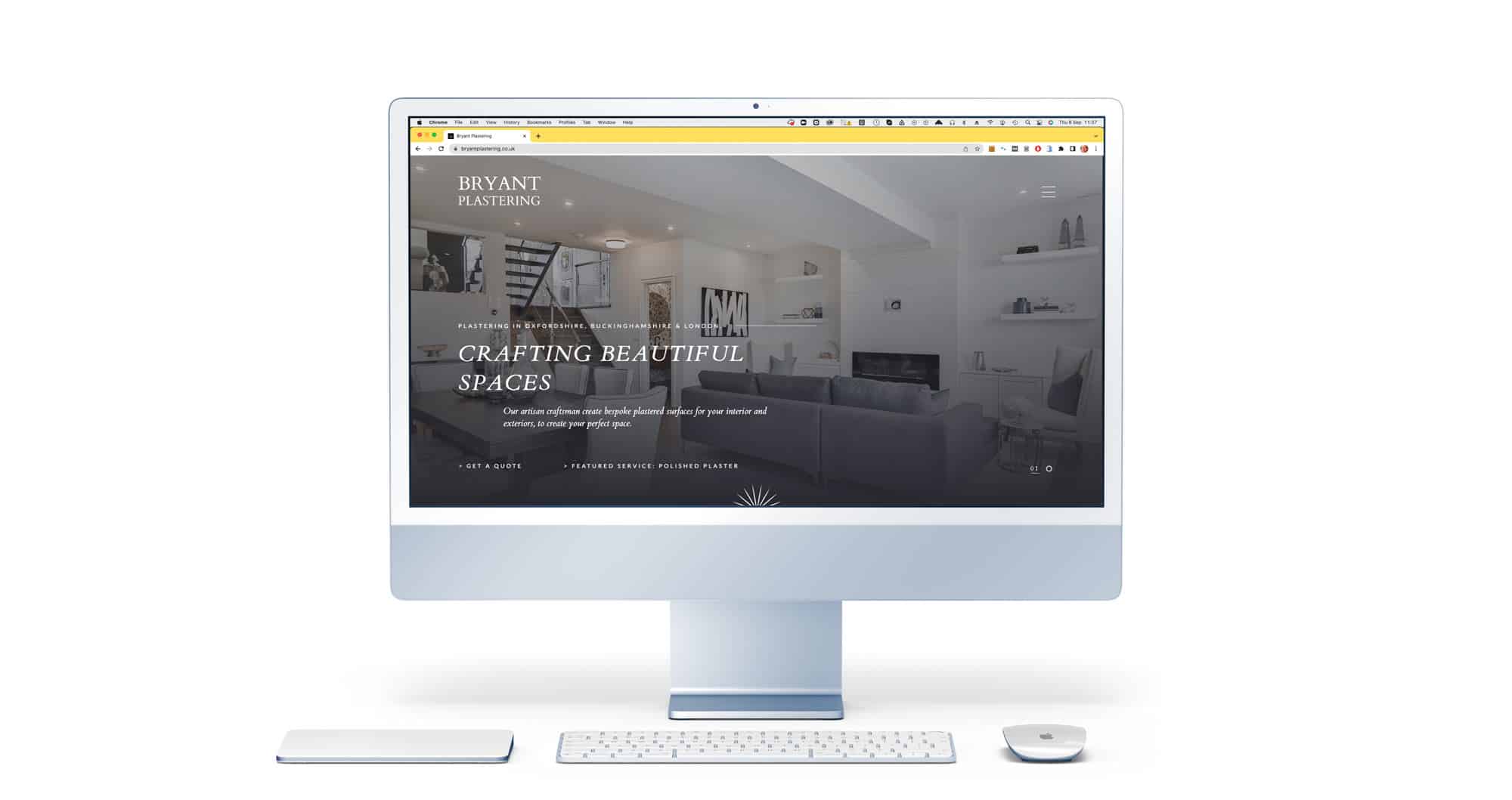 The Bryant Plastering website displayed on an iMac