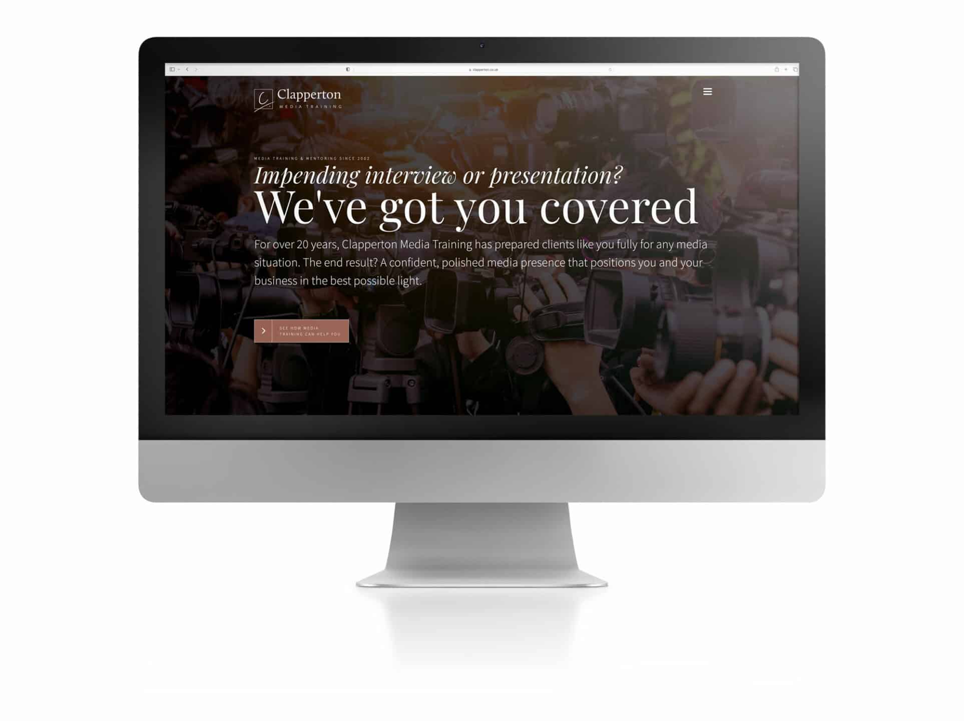 The Clapperton Media website home page displayed on an iMac