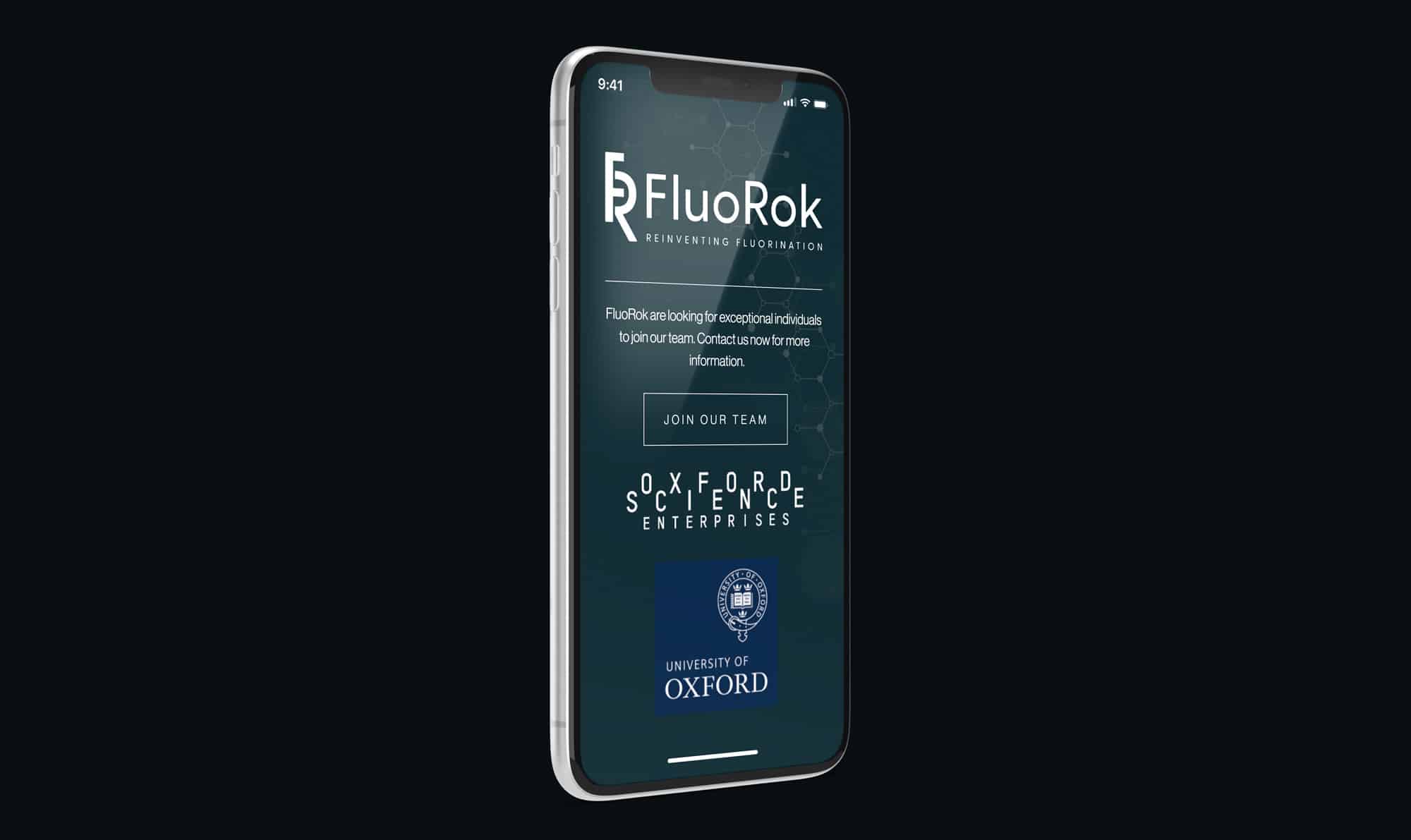 The Fluorok website footer displayed on an iPhoneXR