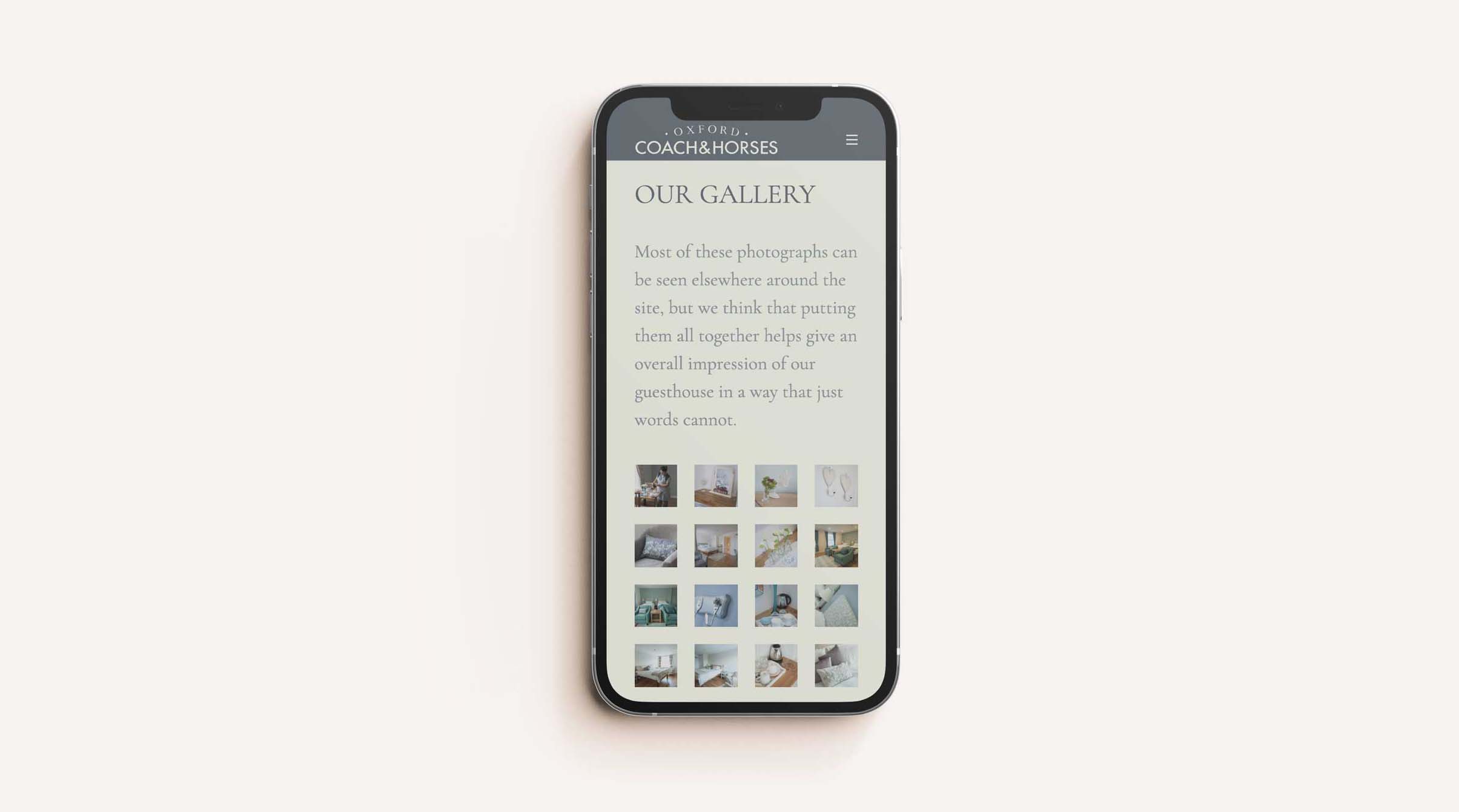 The coach & Horses Gallery page displayed on an iPhone